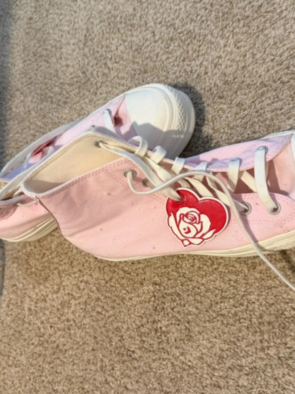 Converse Pink High-Top Sneakers with Red Rose Patch